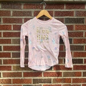 Mudd Light Pink Llama Floral Graphic Long Sleeve Top